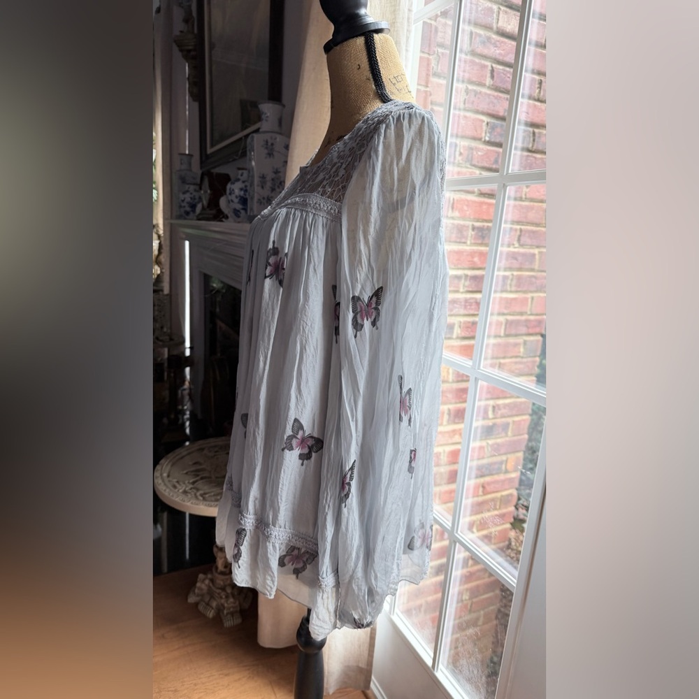 Battery silk blouse with Lace Trim long sleeve made in Italy - Picture 7 of 16